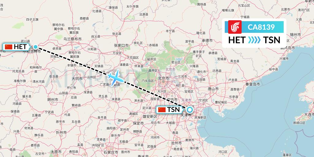 CA8139 Air China Flight Map: Hohhot to Tianjin
