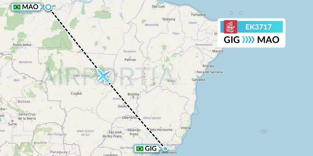 EK3717 Emirates Flight Map: Rio de Janeiro to Manaus