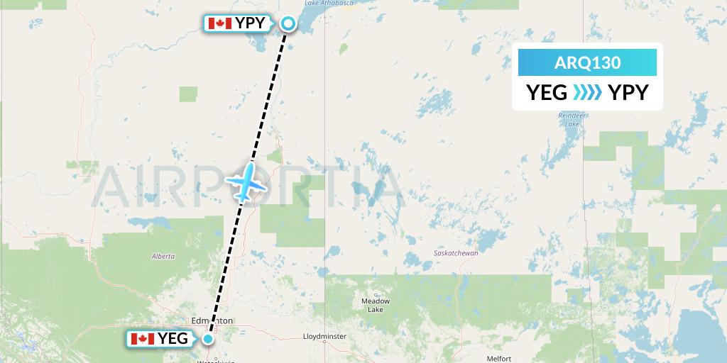 ARQ130 Ark Airways Flight Map: Edmonton to Fort Chipewyan