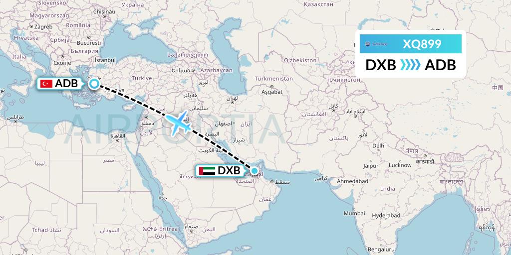 XQ899 SunExpress Flight Map: Dubai to Izmir