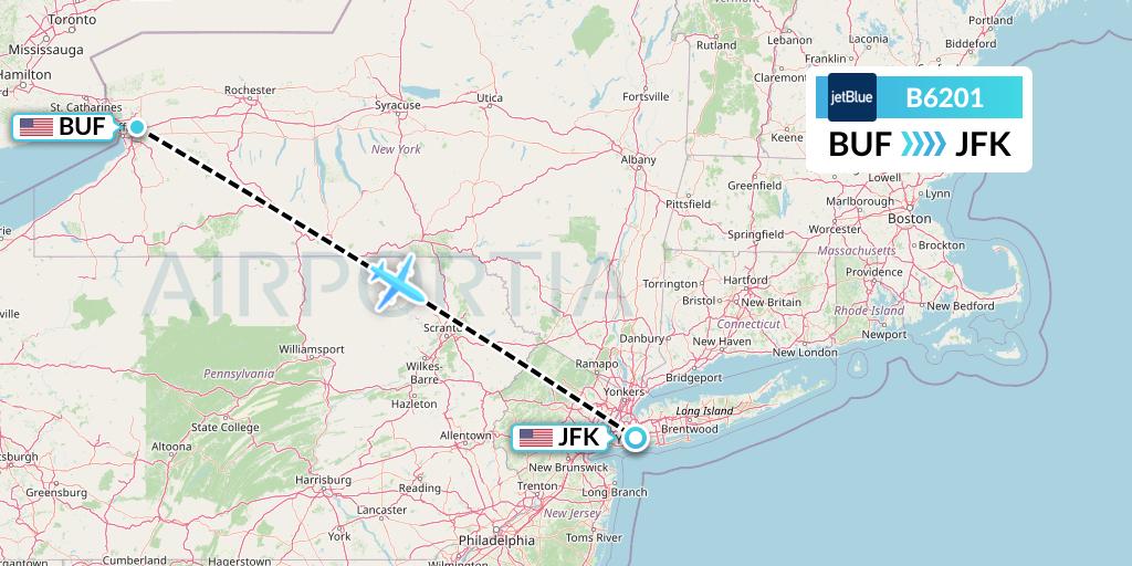 B6201 JetBlue Airways Flight Map: Buffalo to New York