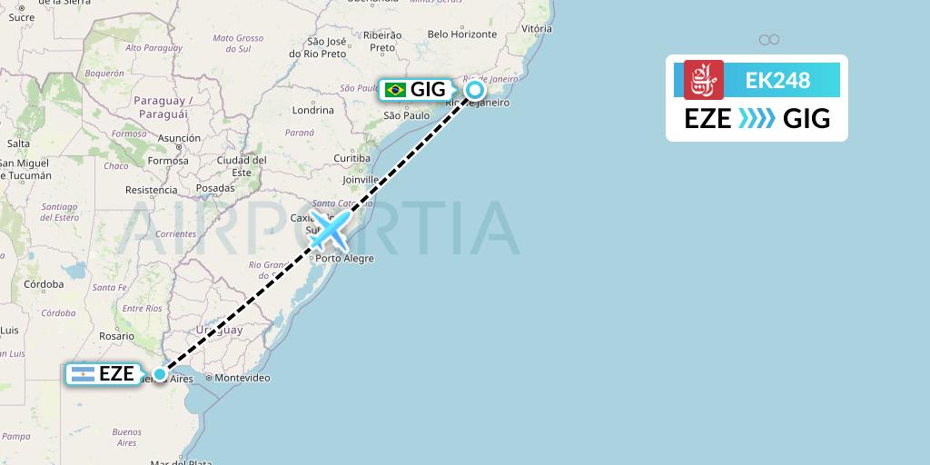 EK248 Emirates Flight Map: Buenos Aires to Rio de Janeiro