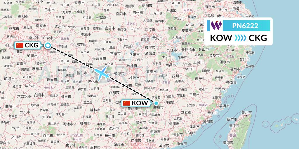 PN6222 China West Air Flight Map: Ganzhou to Chongqing