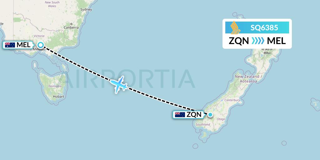 SQ6385 Singapore Airlines Flight Map: Queenstown to Melbourne