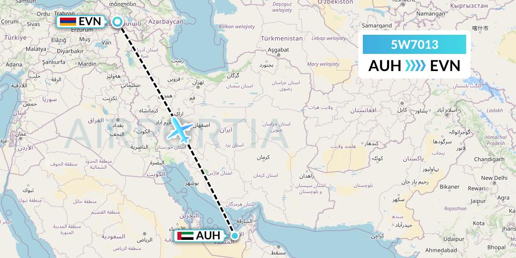 5W7013 Wizz Air Abu Dhabi Flight Map: Abu Dhabi to Yerevan