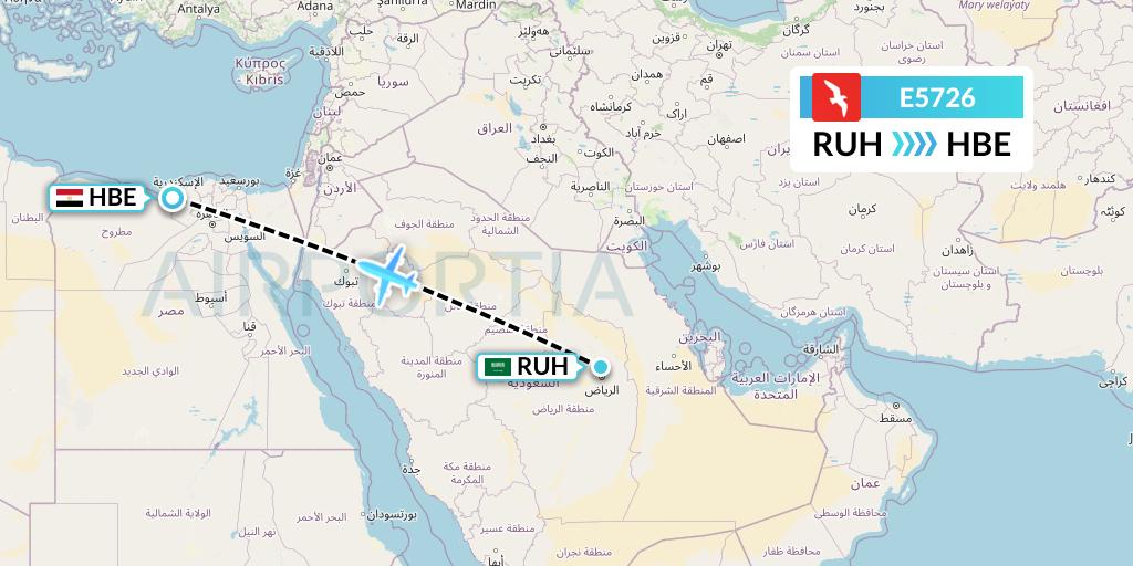 E5726 Air Arabia Egypt Flight Map: Riyadh to Alexandria