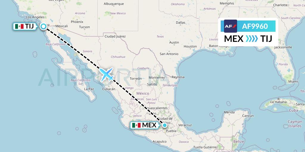 AF9960 Air France Flight Map: Mexico City to Tijuana