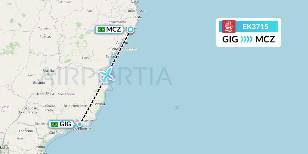 EK3715 Emirates Flight Map: Rio de Janeiro to Maceio