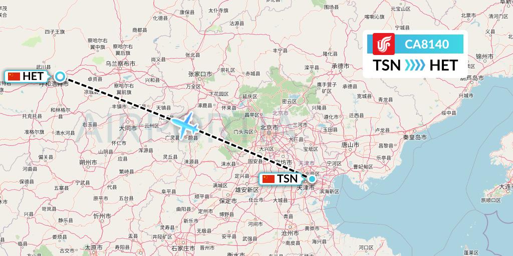 CA8140 Air China Flight Map: Tianjin to Hohhot