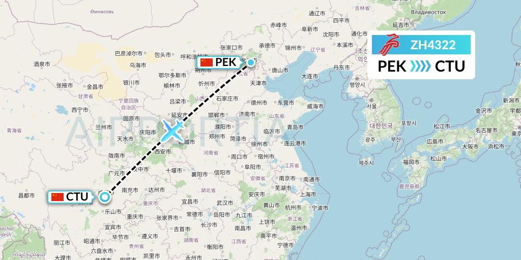 ZH4322 Shenzhen Airlines Flight Map: Beijing to Chengdu
