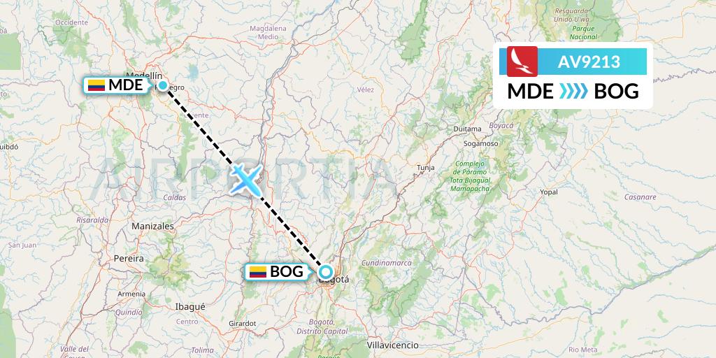 AV9213 Avianca Flight Map: Medellin to Bogota