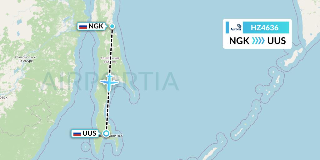 HZ4636 Aurora Flight Map: Nogliki to Yuzhno-Sakhalinsk