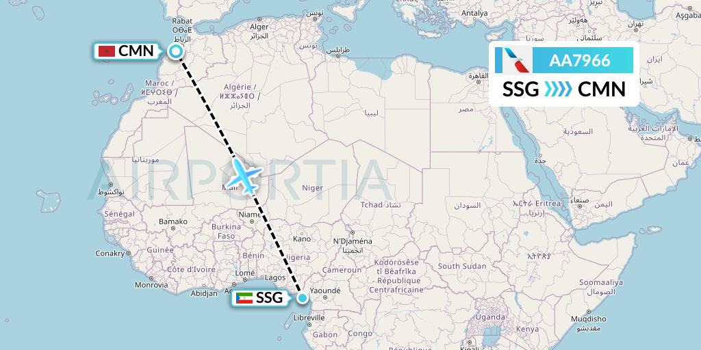 AA7966 American Airlines Flight Map: Malabo to Casablanca
