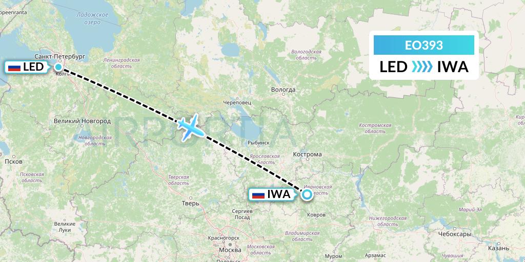 EO393 Pegas Fly Flight Map: St. Petersburg to Ivanovo
