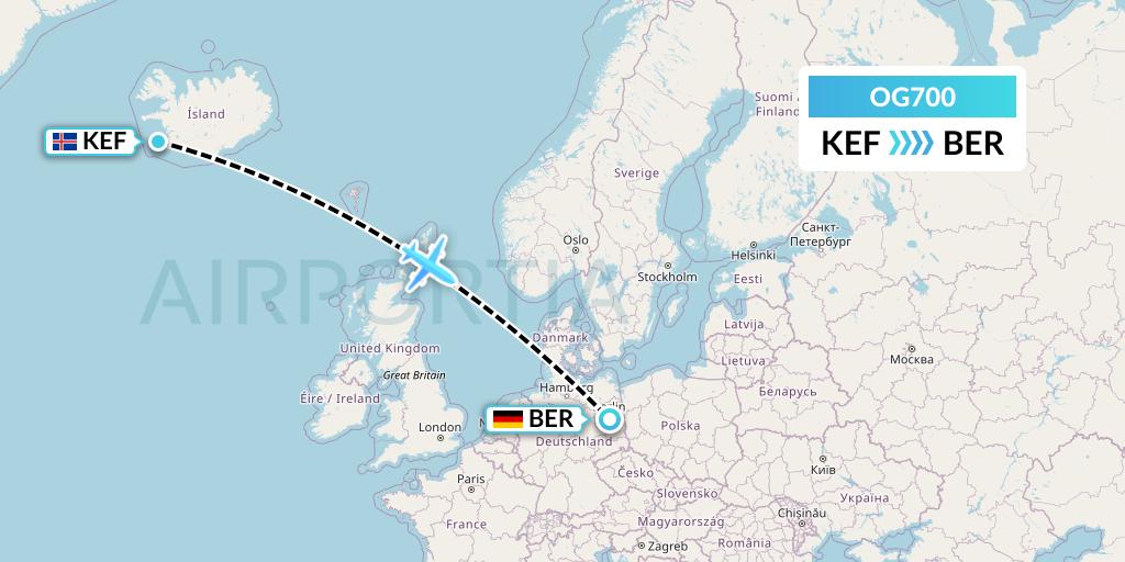 OG700 Fly Play Flight Map: Reykjavik to Berlin