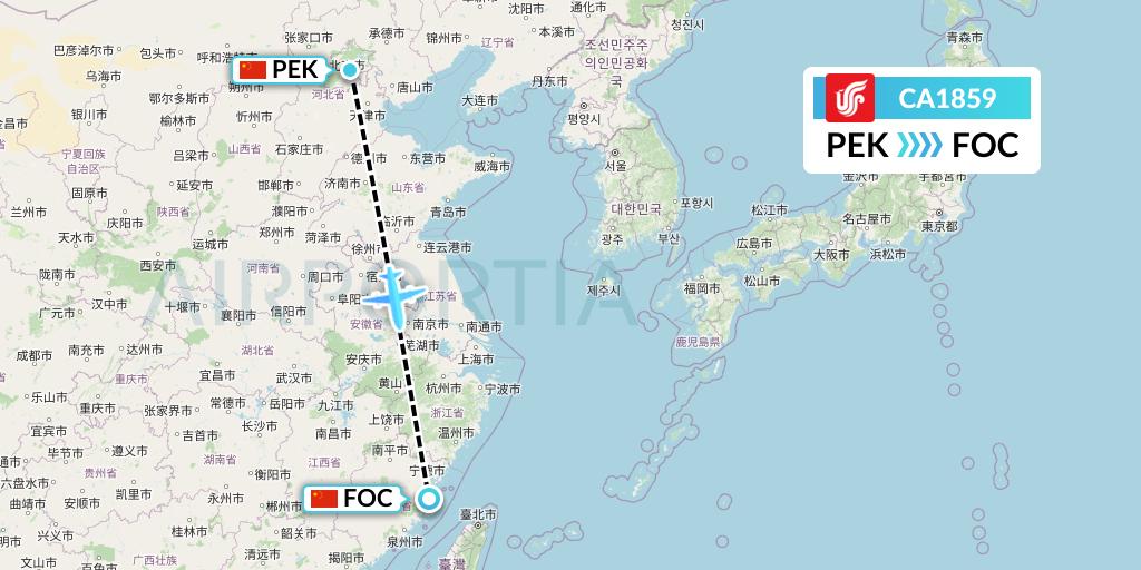 CA1859 Air China Flight Map: Beijing to Fuzhou