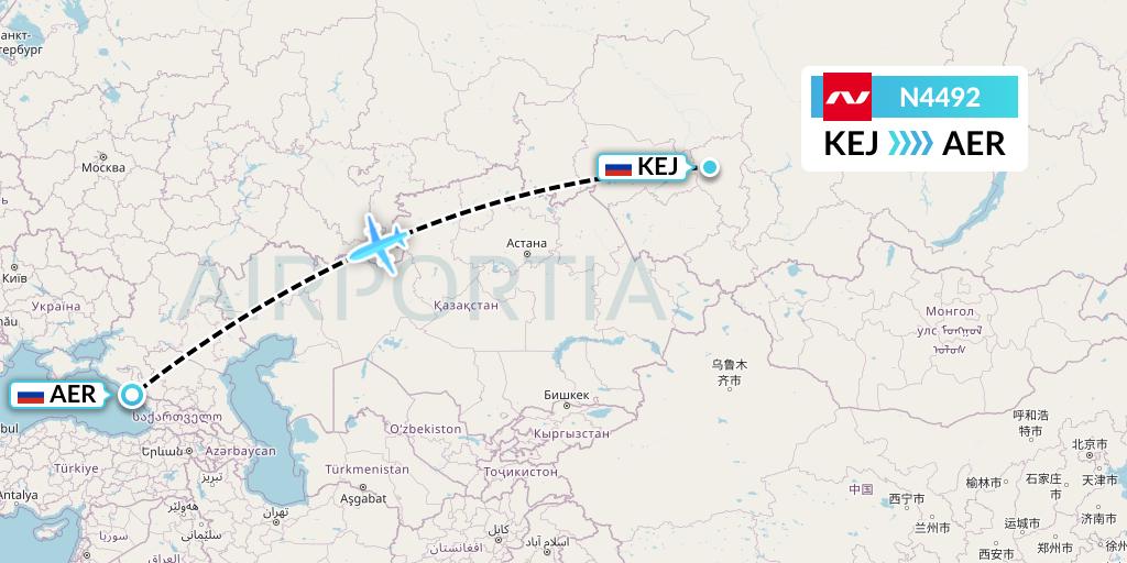 N4492 Nordwind Airlines Flight Map: Kemerovo to Sochi