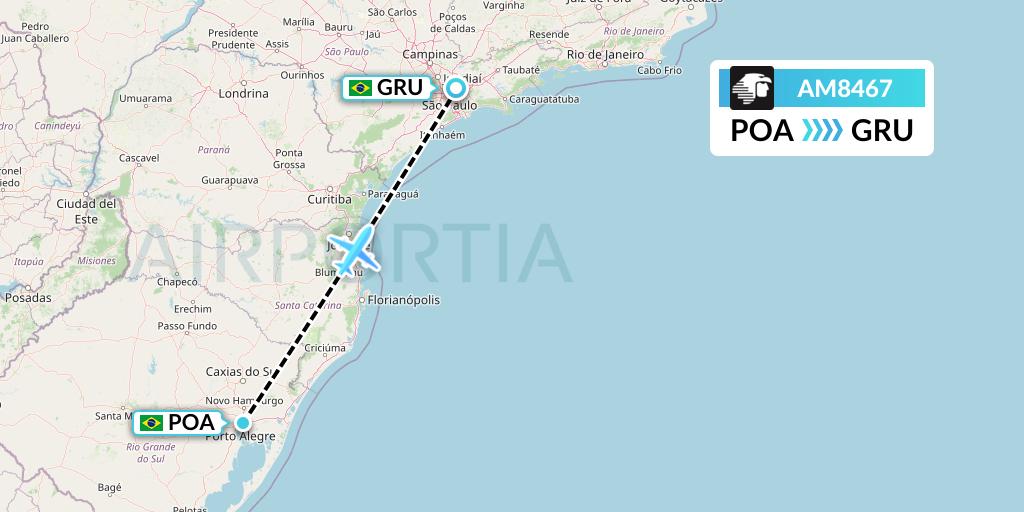 AM8467 Aeromexico Flight Map: Porto Alegre to Sao Paulo