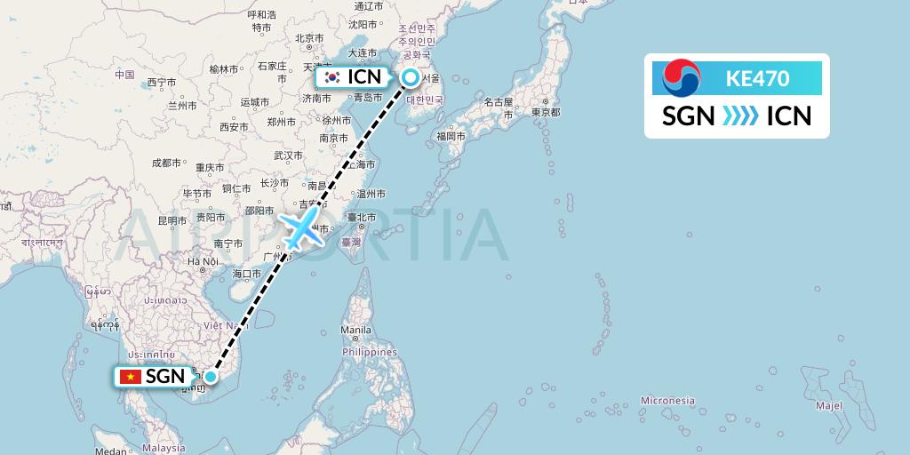 KE470 Korean Air Flight Map: Ho Chi Minh City to Seoul