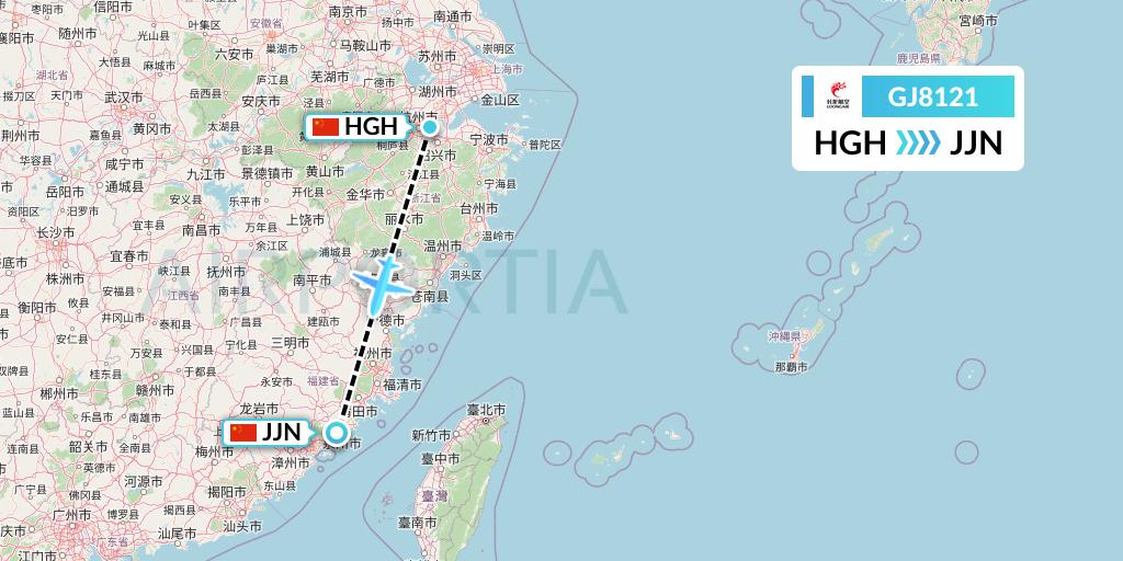 GJ8121 Loong Airlines Flight Map: Hangzhou to Jinjiang