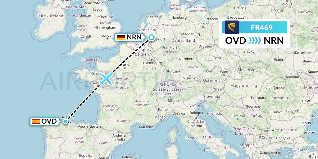 FR469 Ryanair Flight Map: Asturias to Weeze