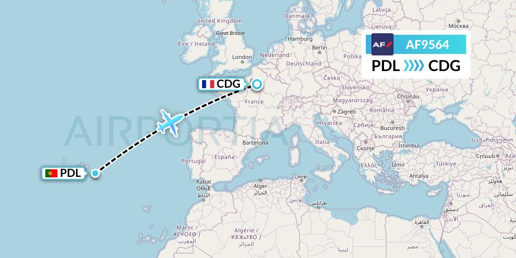 AF9564 Air France Flight Map: Ponta Delgada to Paris