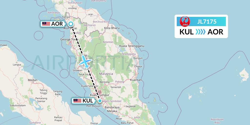JL7175 Japan Airlines Flight Map: Kuala Lumpur to Alor Setar