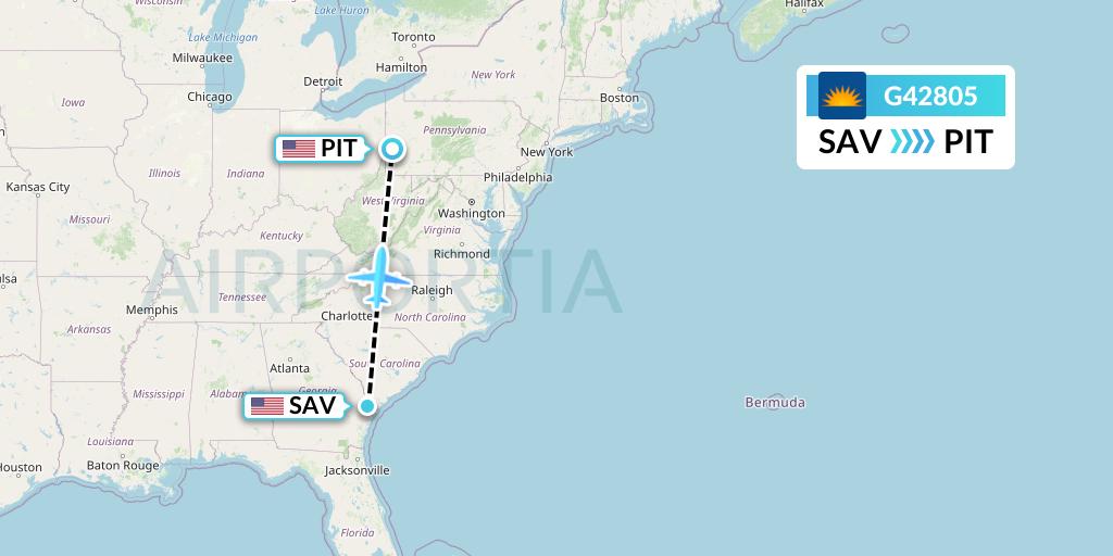 G42805 Allegiant Air Flight Map: Savannah to Pittsburgh