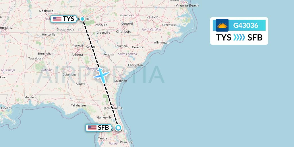 G43036 Allegiant Air Flight Map: Knoxville to Orlando