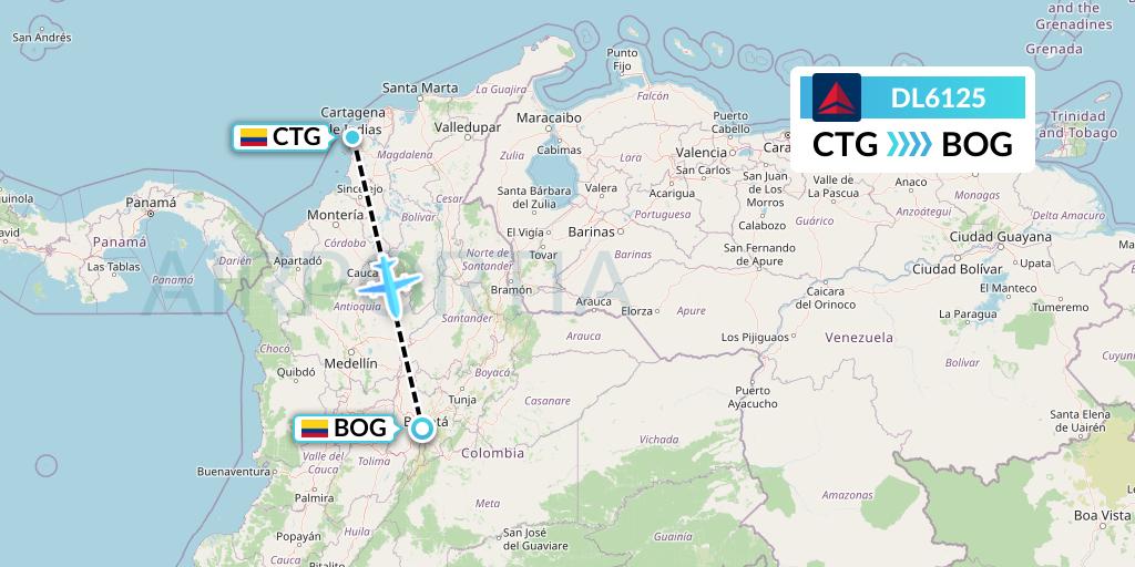 DL6125 Delta Air Lines Flight Map: Cartagena to Bogota