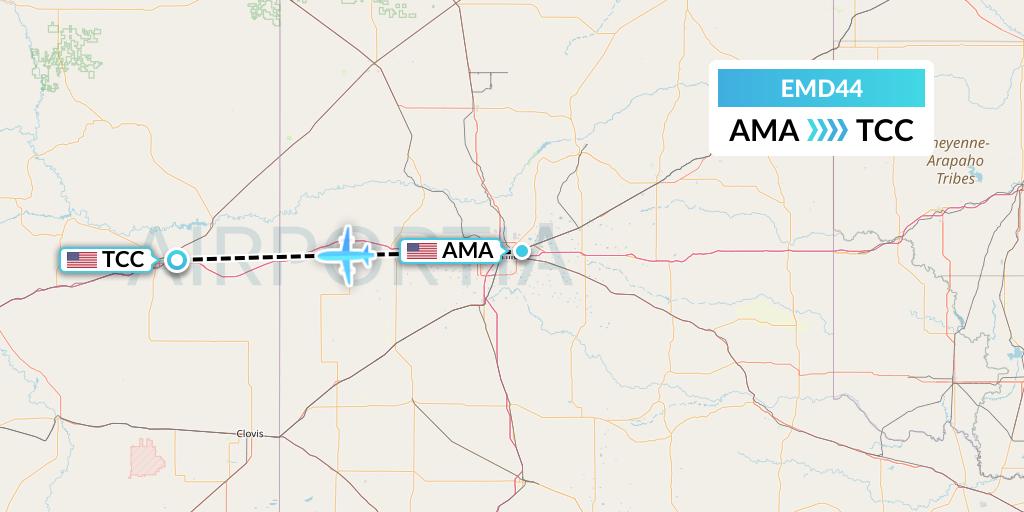 EMD44 Eaglemed Flight Map: Amarillo to Tucumcari