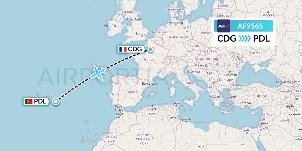 AF9565 Air France Flight Map: Paris to Ponta Delgada
