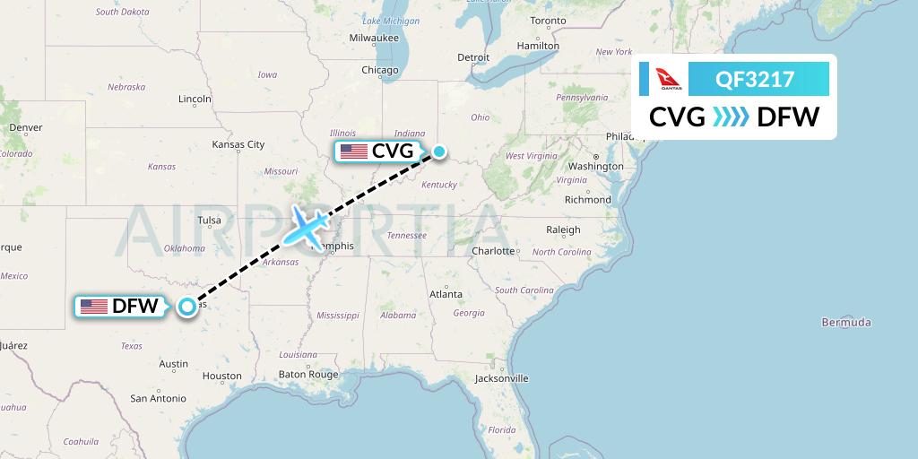 QF3217 Qantas Flight Map: Cincinnati to Dallas