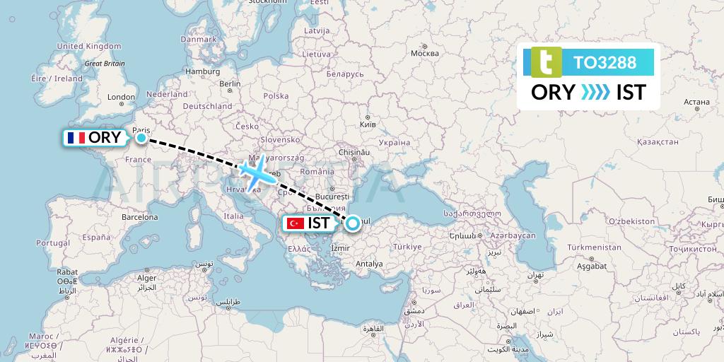TO3288 Transavia France Flight Map: Paris to Istanbul