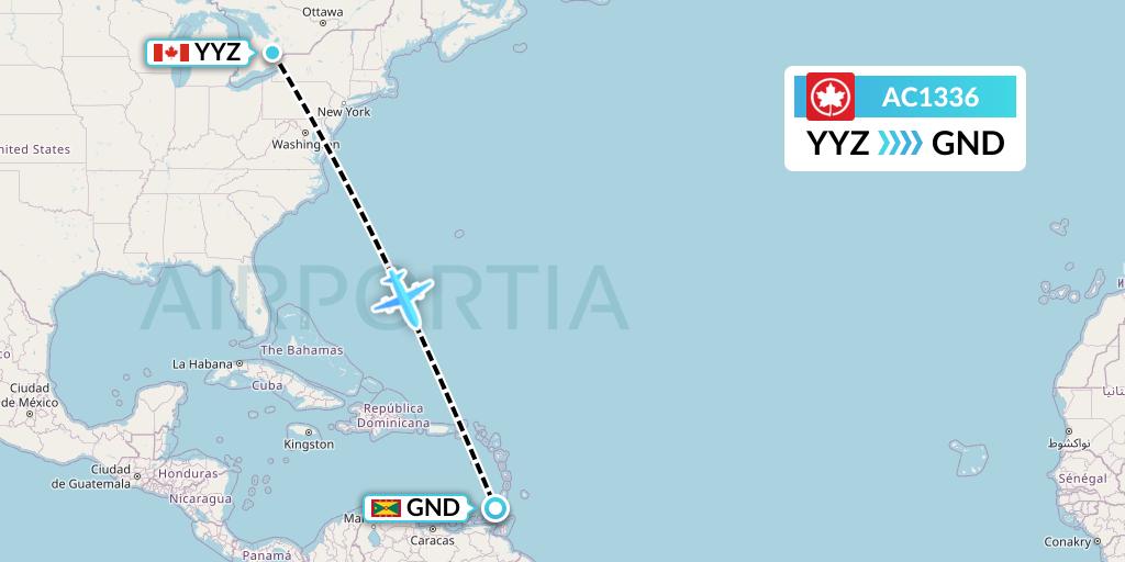 AC1336 Air Canada Flight Map: Toronto to Point Salines