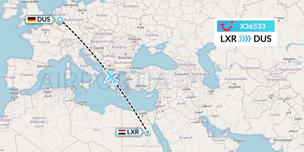 X36533 TUI fly Germany Flight Map: Luxor to Dusseldorf