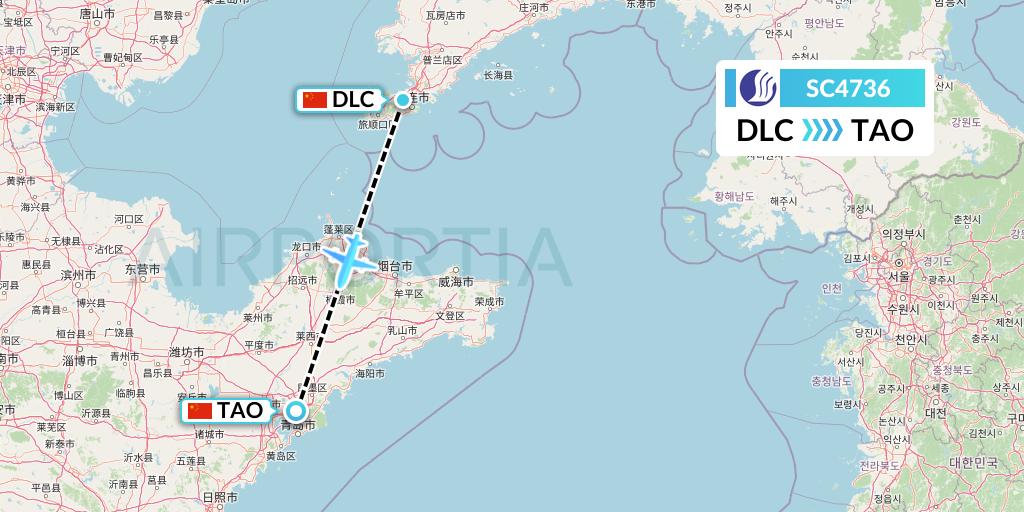 SC4736 Shandong Airlines Flight Map: Dalian to Qingdao