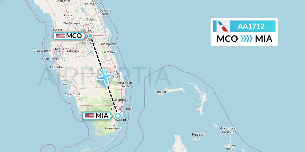 AA1712 American Airlines Flight Map: Orlando to Miami