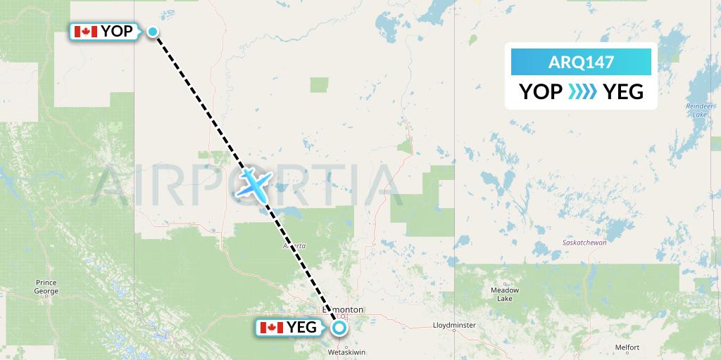 ARQ147 Ark Airways Flight Map: Rainbow Lake to Edmonton