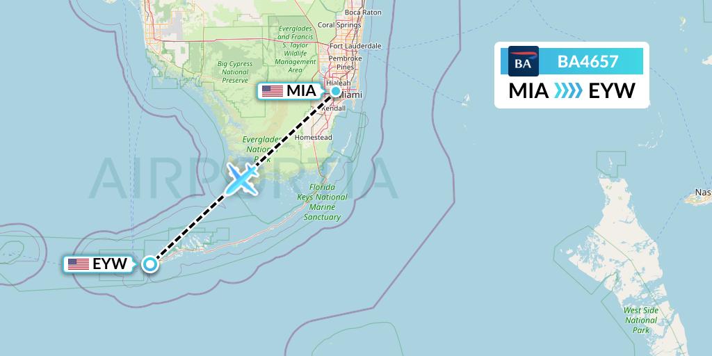 BA4657 British Airways Flight Map: Miami to Key West