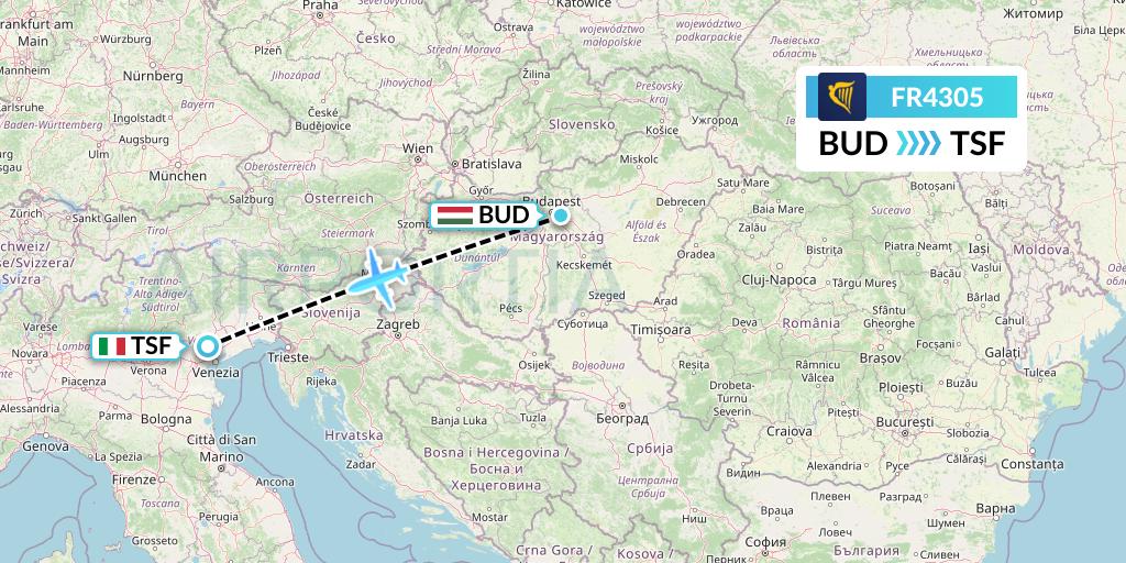 FR4305 Ryanair Flight Map: Budapest to Treviso