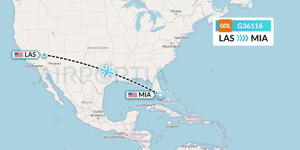 G36116 GOL Transportes Aeros Flight Map: Las Vegas to Miami