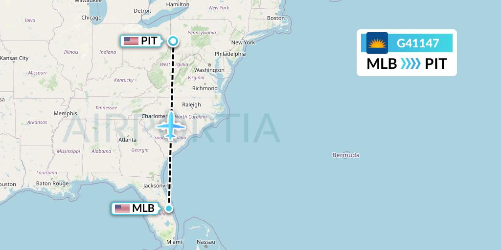 G41147 Allegiant Air Flight Map: Melbourne to Pittsburgh