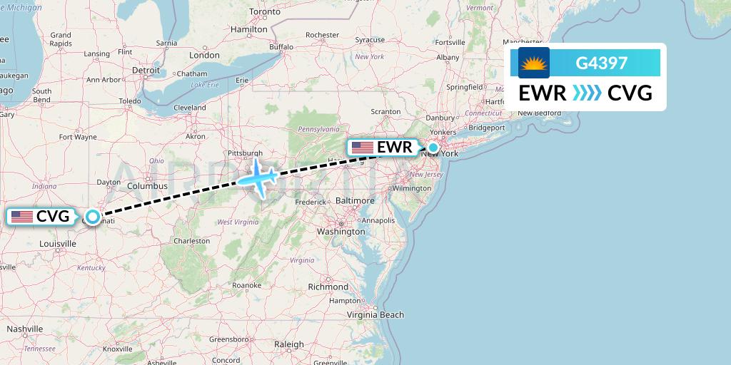 G4397 Allegiant Air Flight Map: New York to Cincinnati