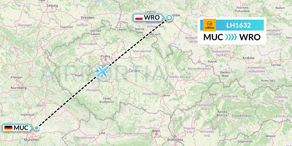 LH1632 Lufthansa Flight Map: Munich to Wroclaw