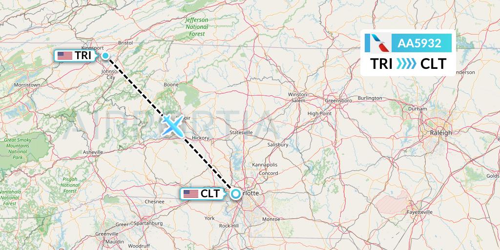 AA5932 American Airlines Flight Map: Blountville to Charlotte