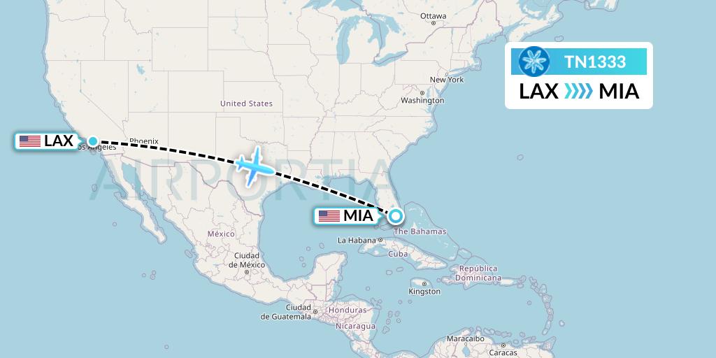 TN1333 Air Tahiti Nui Flight Map: Los Angeles to Miami