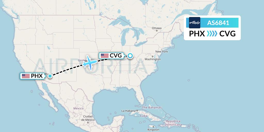 AS6841 Alaska Airlines Flight Map: Phoenix to Cincinnati
