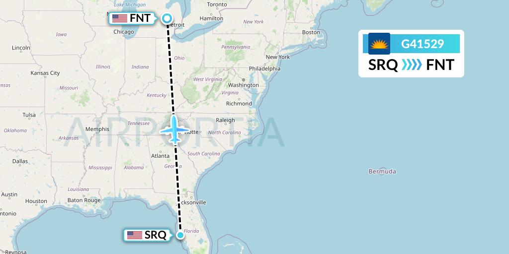 G41529 Allegiant Air Flight Map: Sarasota to Flint