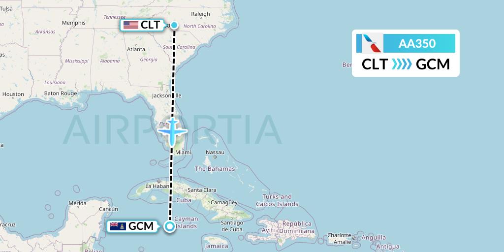 AA350 American Airlines Flight Map: Charlotte to George Town